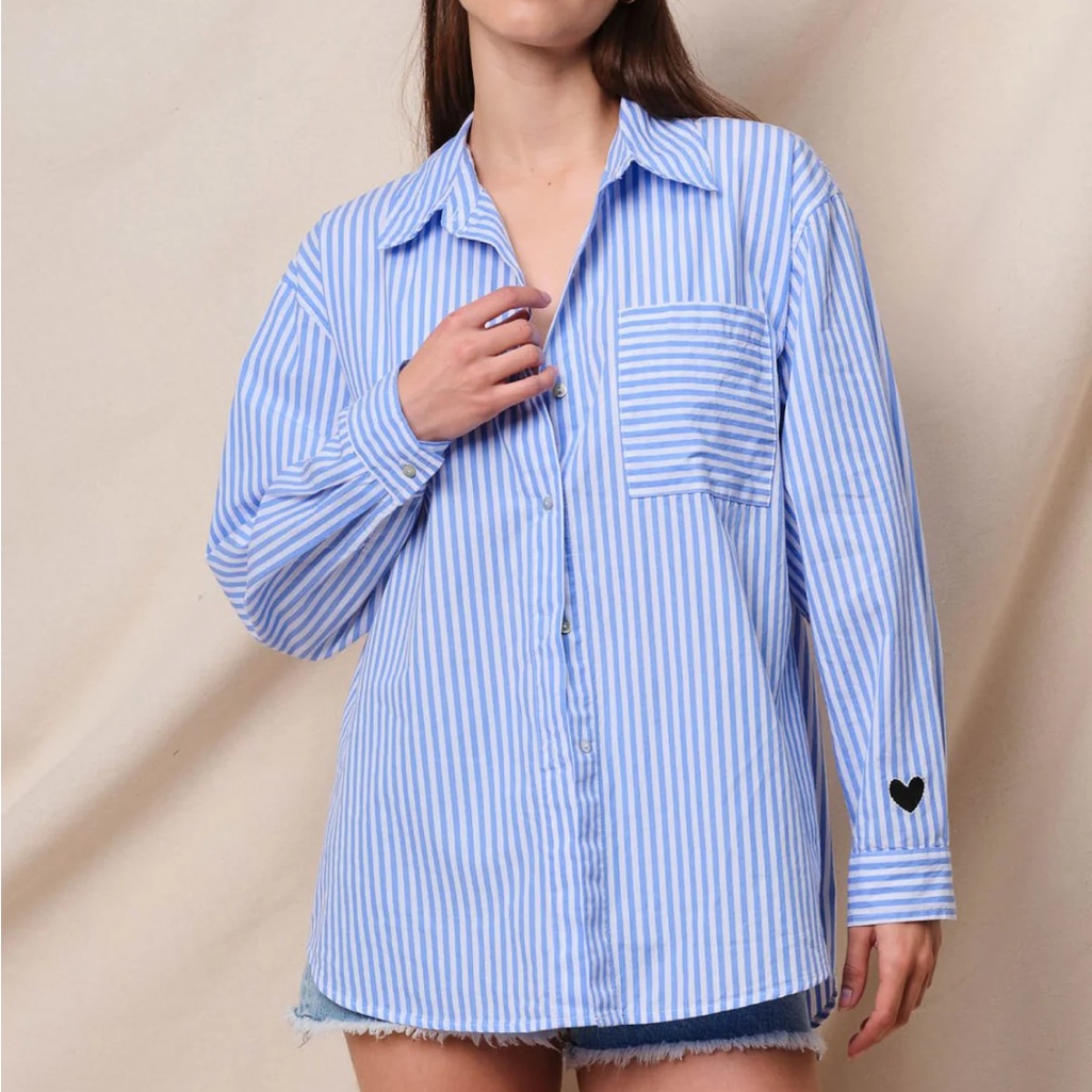 Sundry Sur La Mer Oversized Shirt In Chambray Stripe